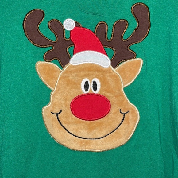 •CORA BEE•GREEN/WHITE STRIPED RUDOLPH MATCHING PAJAMA SET... MEDIUM (LIKE NEW) - Picture 4 of 10